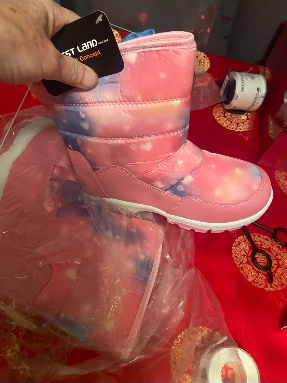 Kids Pink Galaxy Winter Boots